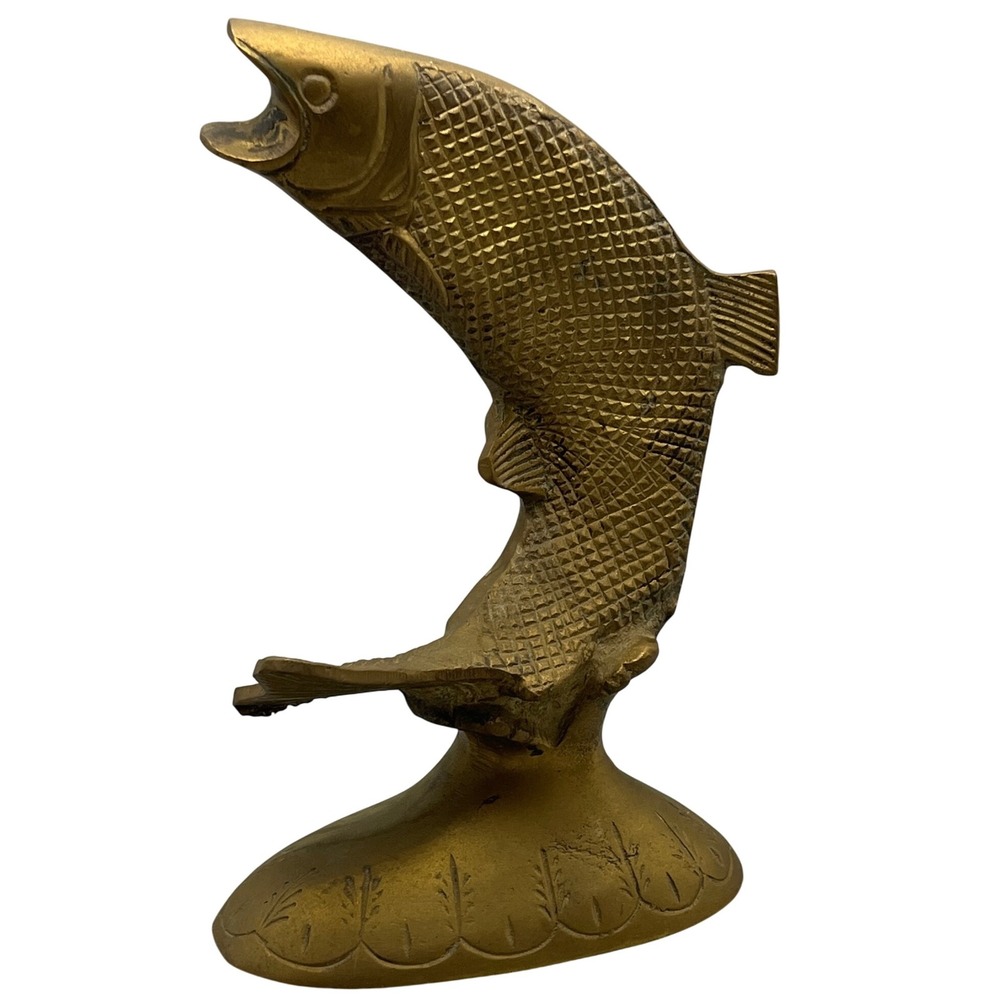 Vintage Bronze Leaping Jumping‎ Fish Sculpture 7.5"